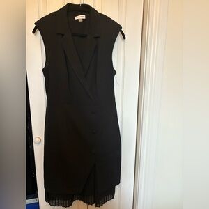 Calvin Klein Black Sleeveless Tuxedo Dress | Pleated Hem | Size 12